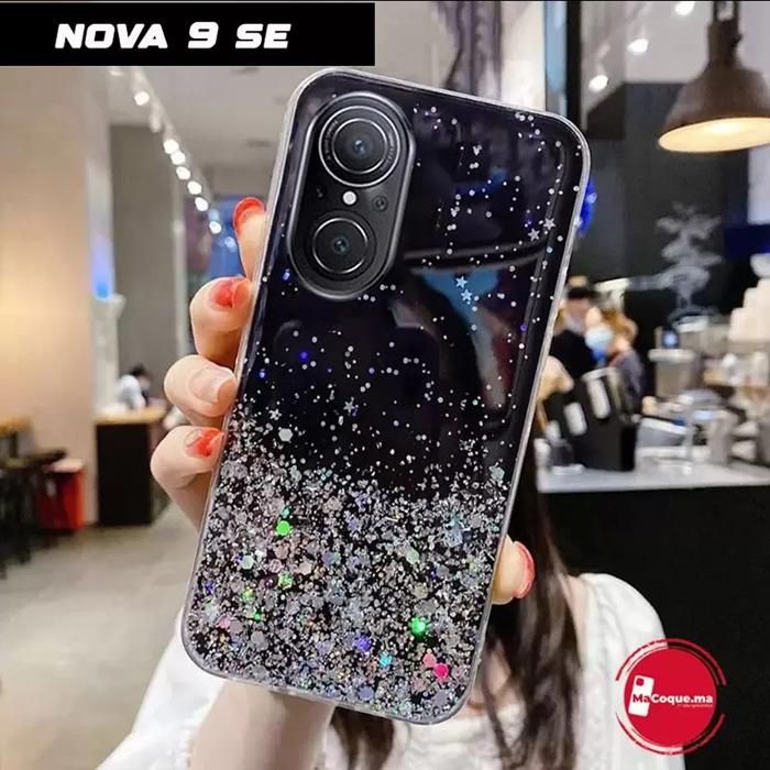 Pochette Huawei Nova 9 SE Scintillante,&amp; Brillante Noir