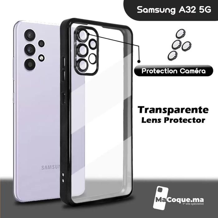 Black Samsung A32 5G Transparente avec Lens Protector