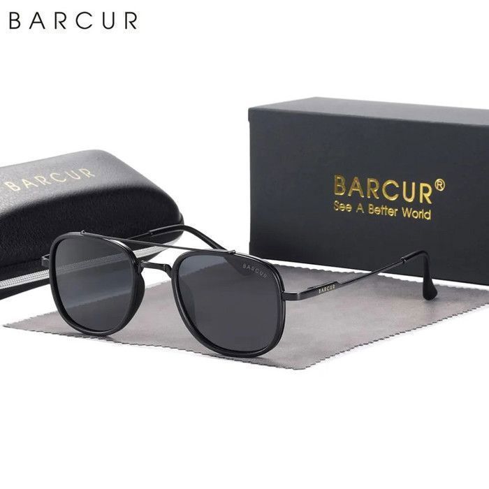 BARCUR Lunettes De Soleil Carrées Rétro Pour Hommes Anti-réfléchissant Noir