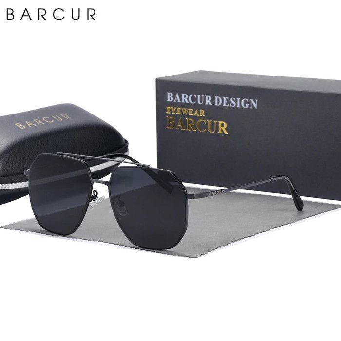 BARCUR Lunettes De Soleil Polarisées Pour Hommes Classiques Verres Carrés Noir