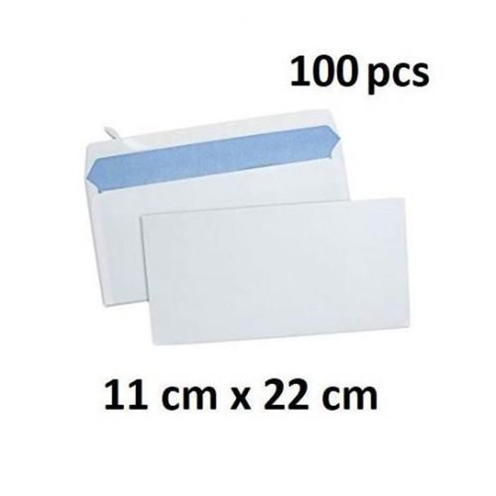 Lot de 100 Enveloppes américaines 110 x 220 blanches autocollantes 100g