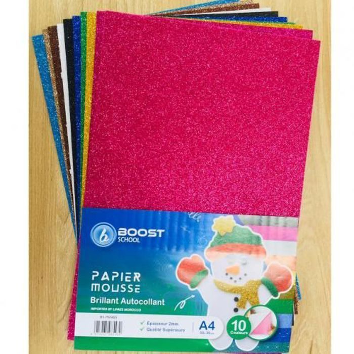 LOT DE 10 FEUILLES PAPIER MOUSSE BRILLANT AUTOCOLLANT A4
