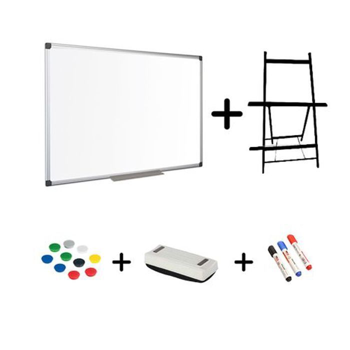 Ensemble Tableau magnétique blanc 120x90 Chevalier, Marqueurs, Brosse, aimants