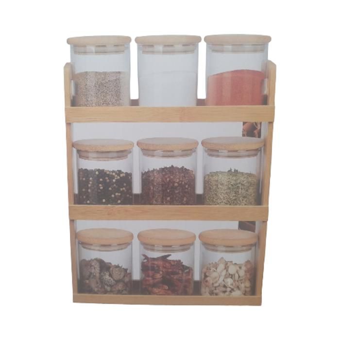 Kenz pot à épices couvercle en bambou 9 bocaux verre avec couvercles PT-9472