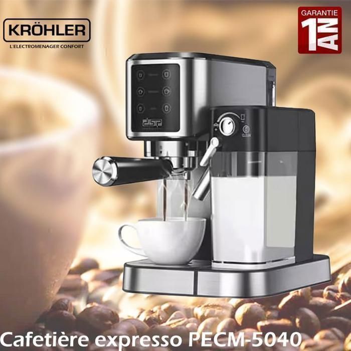 KROHLER – Machine à Café – Adaptable Capsules – Expresso & Cappuccino – 2 Réservoirs 1 L + 0,7 L – 20 Bars