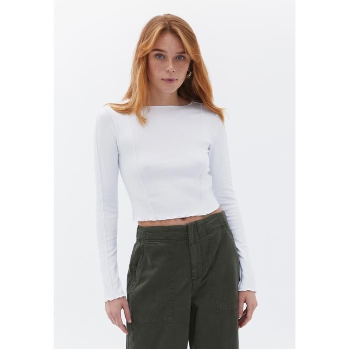 T-Shirt Crop Top - OXXO - Manches Longues - 95% Coton - Ajusté - Blanc
