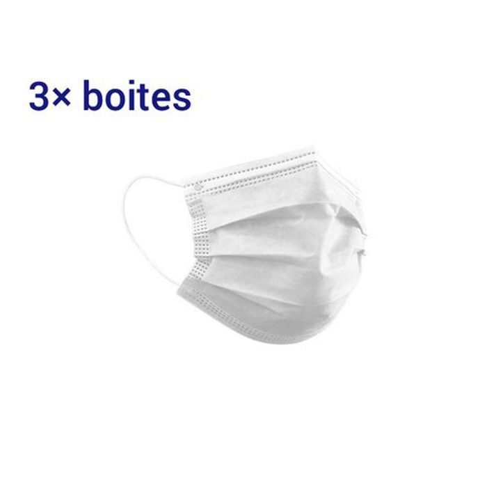 150 Masques jetables blancs / Bavettes 3 Plis Haute Qualité avec Barrette Nasale