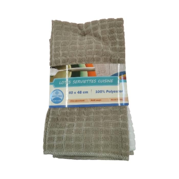 Lot de 5 torchons de cuisine en microfibre – 40x48 cm – 42 g – Polyester - Couleur Aléatoire