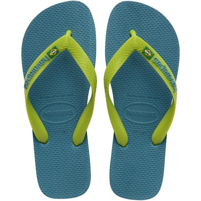 Tongs - HAVAIANAS - BRASIL LOGO - Caoutchouc - Mixte - Couleur AMAZONITE BLUE