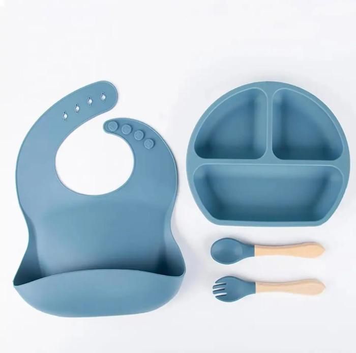Ensemble silicone pour alimentation bébé 4 pièces - Blue
