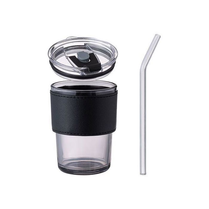 verre à café ou jus en verre épaisse de style Ins avec paille en verre