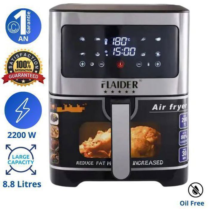 FLAIDER - Friteuse Sans huile - 8L - Air fryer tactile - 2200W - 8 programmes