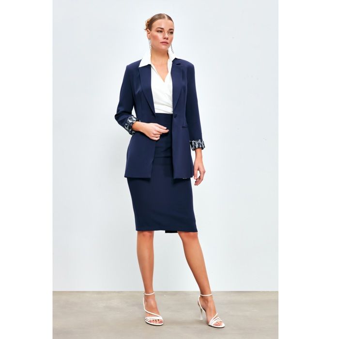 SATEEN- Jupe crayon Bleu Marine pour femmes