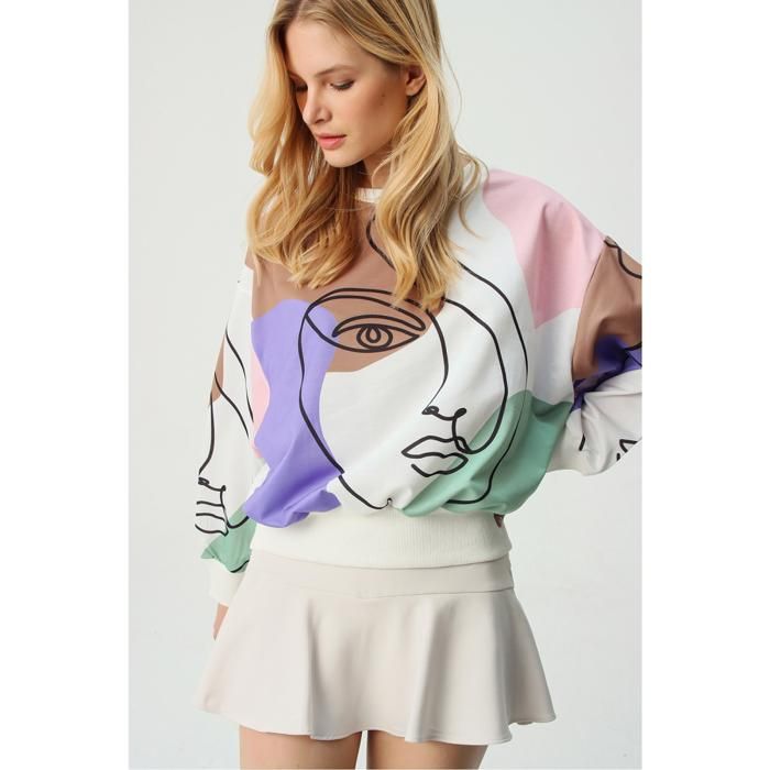 Sweat-Shirt Oversize - TREND ALACATI STEELY - Lilas - Imprimé Numérique - Col Rond - Manches Longues