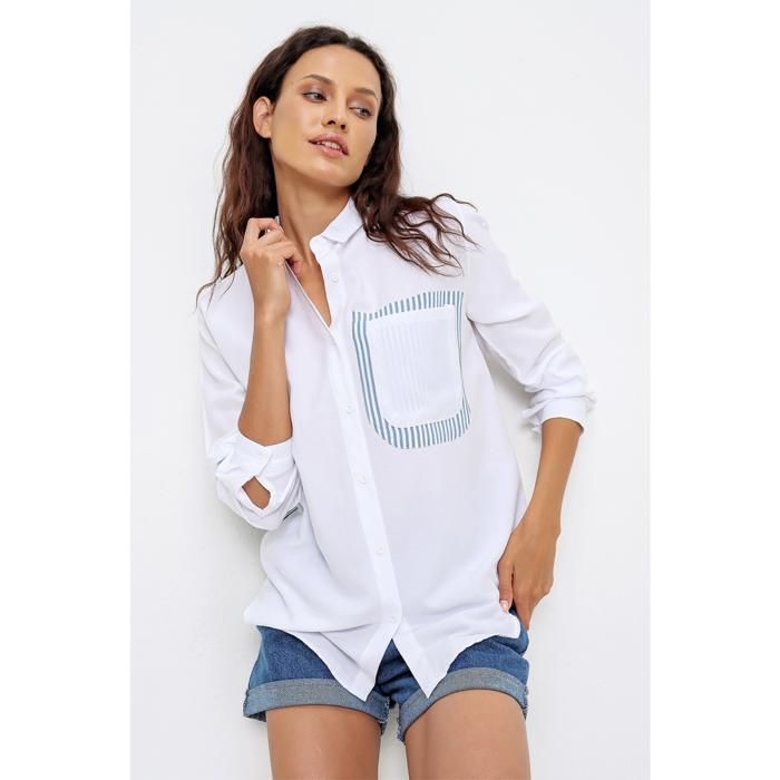 TREND ALACATI STEELY - Chemise tissée à coupe asymétrique et dos ouvert- Blanc