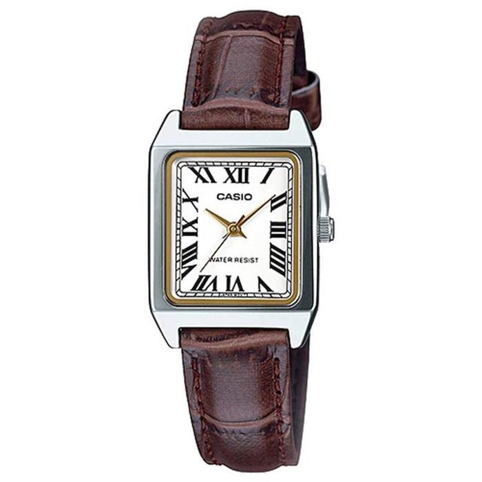 Casio élégante montre carrée femme - bracelet cuir marron