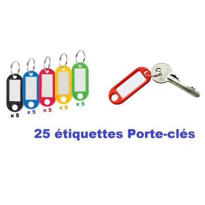 25 Porte-clés étiquette identification,Papier Pour Ecrire Dessus,Couleurs variés