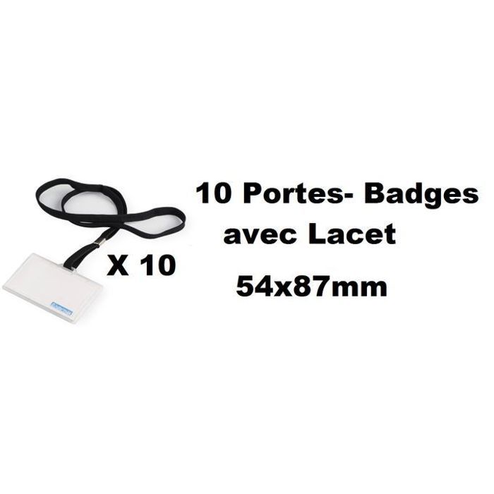 10 Portes-Badges avec Lacet Noir &Carte d'identité,54x87 mm,Pour entreprises