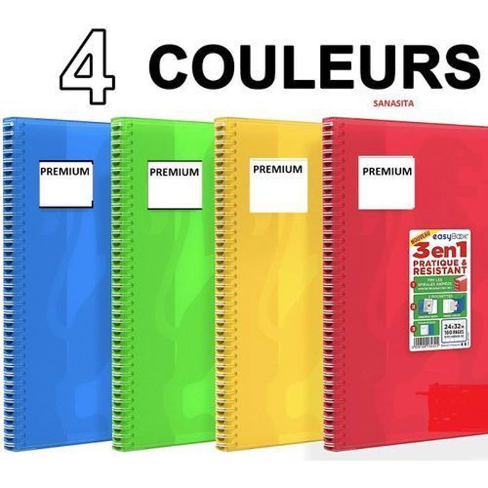 4 Cahier Spirale Format A4 160 Pages Petits Carreaux 5 x 5mm Couleur Aléatoire