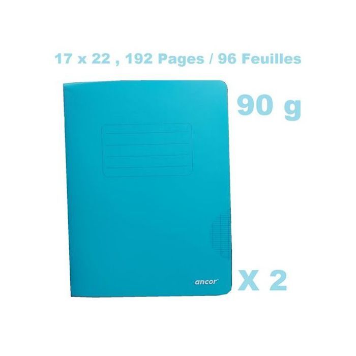 2 Cahiers polypro couverture plastifié 17x22-90g-192pages/96Feuilles-Bleu Ciel