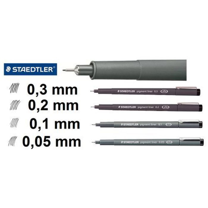 4 Feutres précision,Pointes fines 0,05 0,1 0,2 et 0,3 mm,Pigmenté, Noir