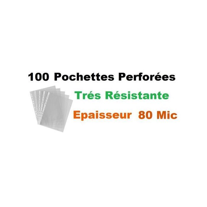 100 Pochettes perforées A4 transparentes,80 mic,Classement & Protection document