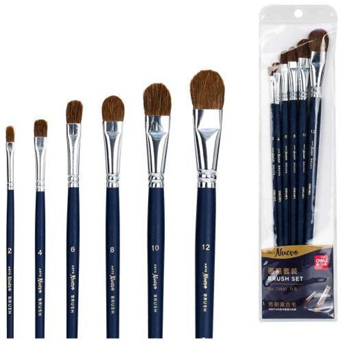 6 Pinceaux Filbert Plat Professionnel,Peinture Acrylique, huile..
