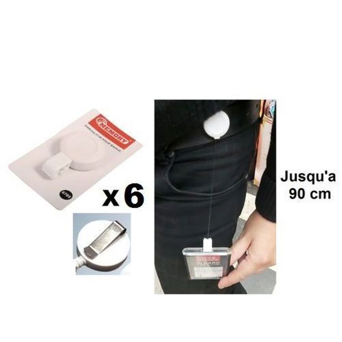 6 Porte-badge avec enrouleur et Bouton pression,Clip Métal,Élastique Solide 90cm