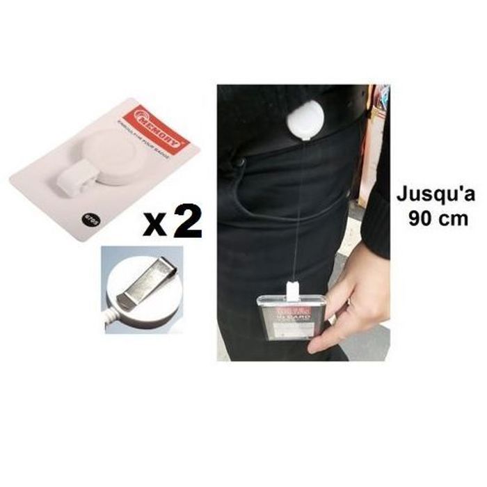 2 Porte-badge avec enrouleur et Bouton pression,Clip Métal,Élastique Solide 90cm