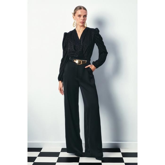 SATEEN- Blouse Body Croisée à Motifs - NOIR 1382-1026