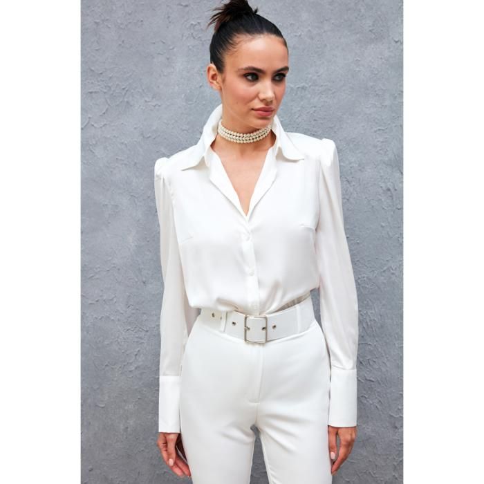 SATEEN- Chemise matelassée en satin Ecru 865-2004