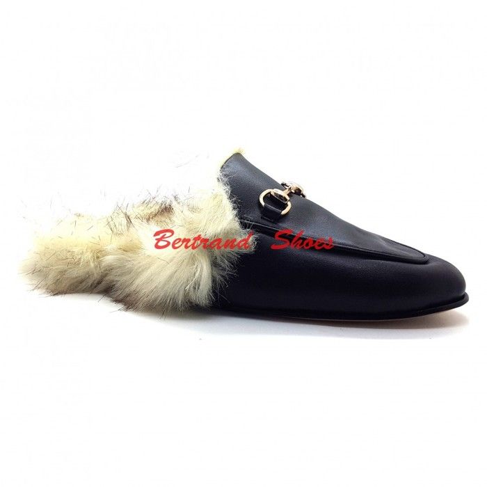 Mule  fourrure en cuir pour femme