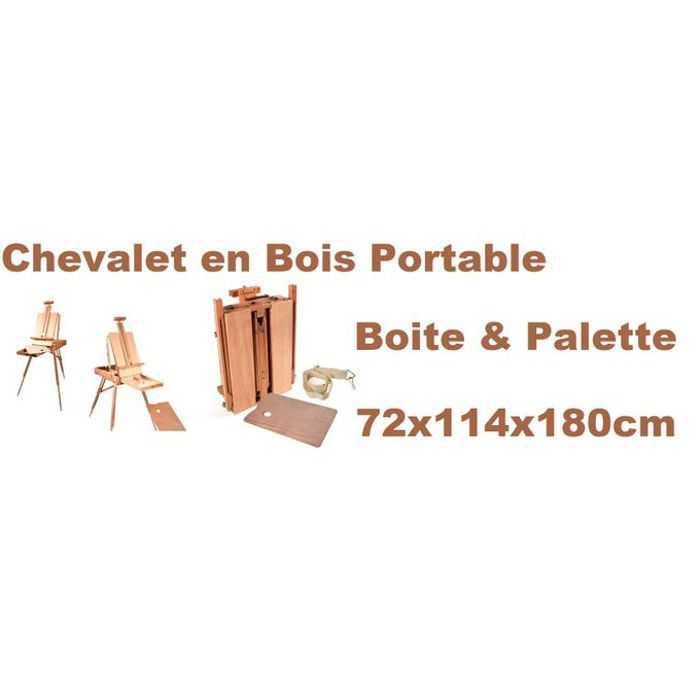 Chevalet en Bois Portable 72x114x180cm,Avec Boite & Palette Offerte,Pour Artiste