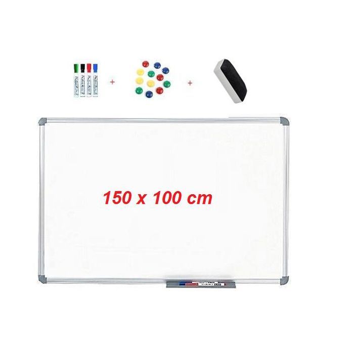 Tableau Magnétique Blanc Grand 150X100 cm+4 feutres effaçables+Brosse+10 aimants