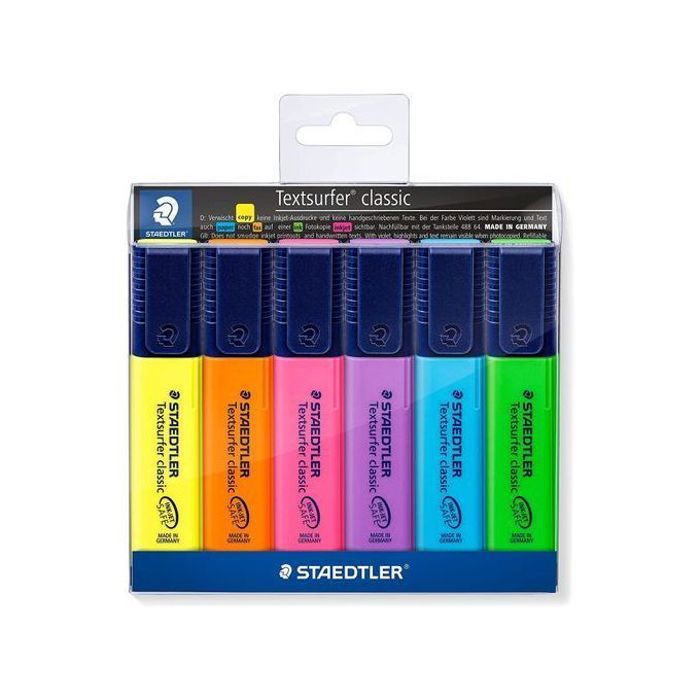 6 Marqueurs fluorescent Surligneur 6 couleurs(Rose,Bleu,Vert,Jaune,Orange,Mauve)