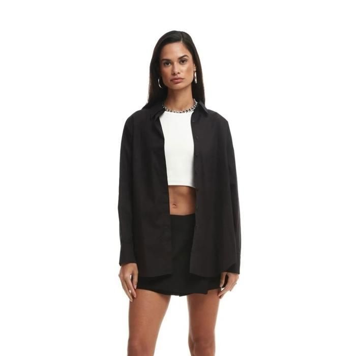 QUZU- Chemise Oversize pour Femmes Noire