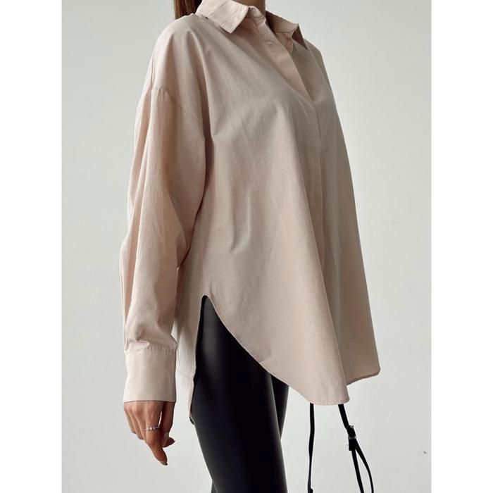 QUZU- Chemise Oversize pour Femmes-Beige