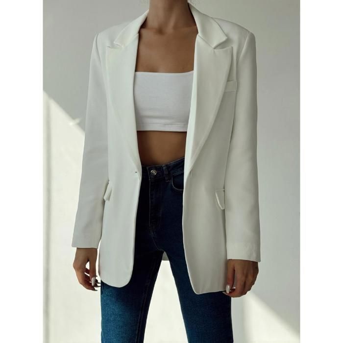 QUZU- Veste Blazer Surdimensionnée-Blanc