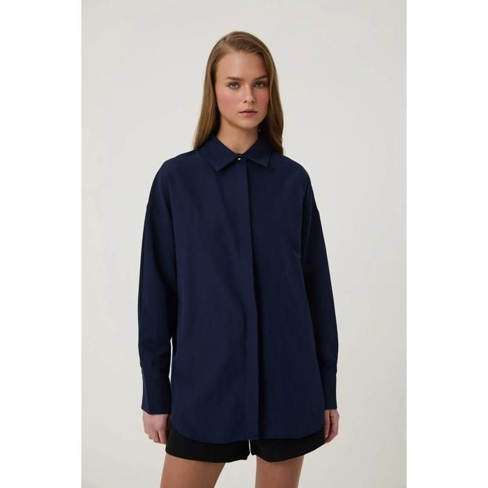 QUZU- Chemise Oversize pour Femmes Bleu Marine