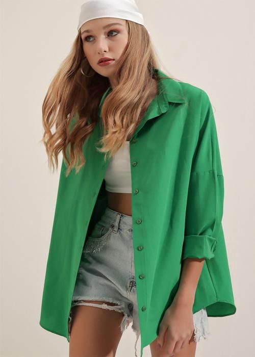 BIGDART - Chemise Oversize Femme- Vert Menthe