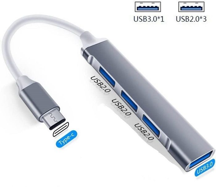 Hub USB C 4 ports USB Type C ultra fin en aluminium (1x USB 3.0 et 3x USB 2.0)