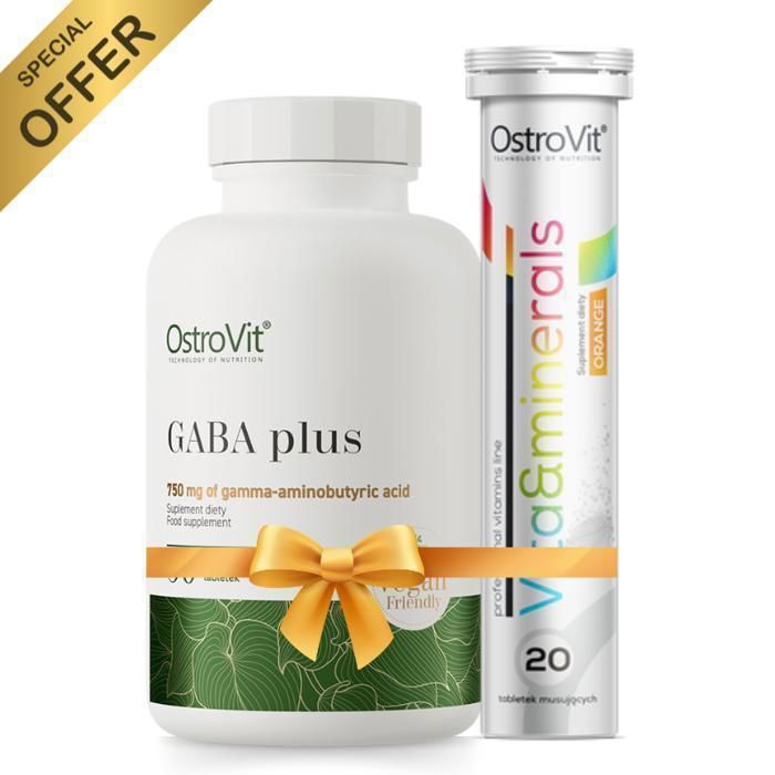 GABA Plus 750 mg 90 Tabs + Vitamines & Minéraux 20 Tabs Effervescents Orange GRATUIT