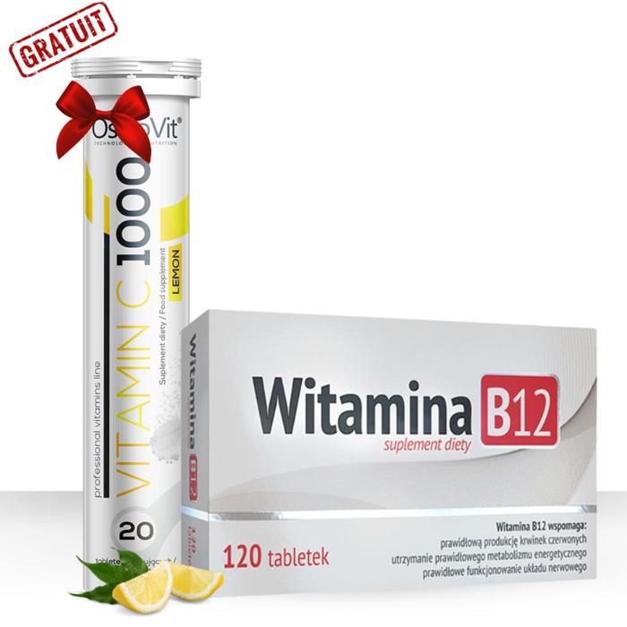 Vitamine B 12 120 Tabs + Vitamine C 1000 mg 20 Tabs effervescents Citron GRATUIT