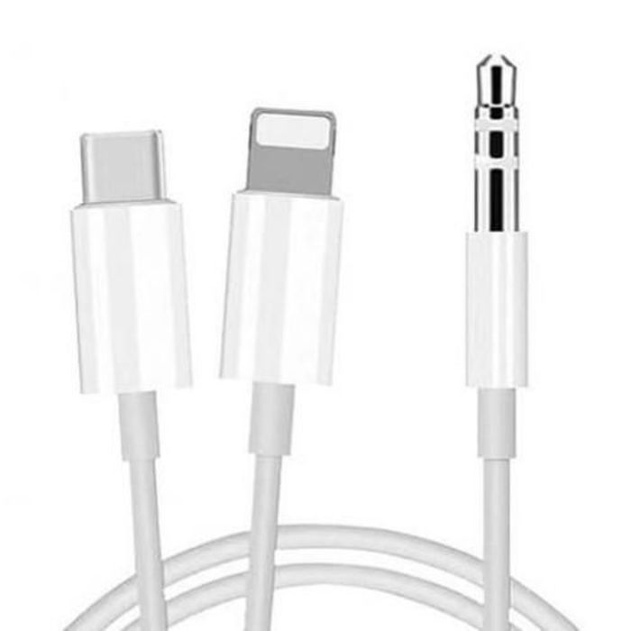 Cable Audio Auxiliaire Type C et Lightning sans bluetooth plug & play 2 in 1