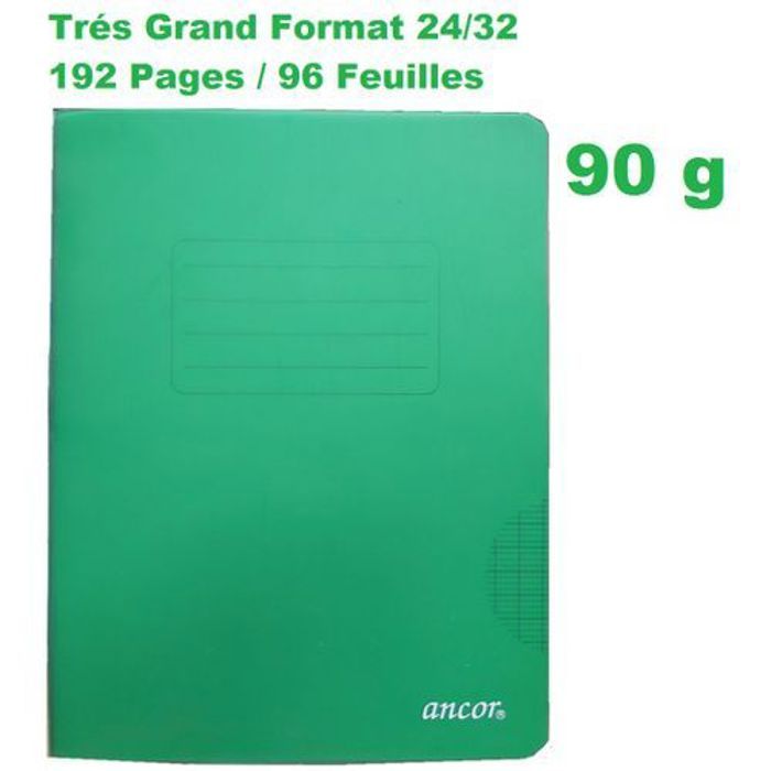 Cahier polypro couverture plastifié 24x32-90g-192pages-96Feuilles-Vert
