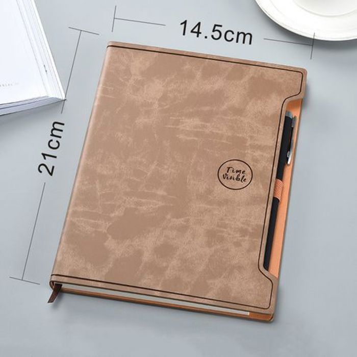 Bloc-notes en similicuir marron A5 avec stylo-14x21cm- Feuille ligné 240 pages
