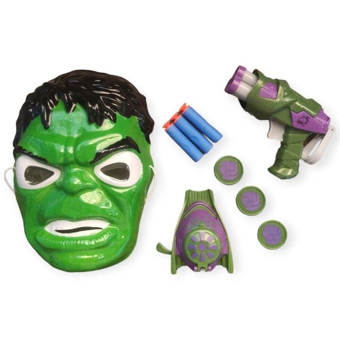 Jouet masque Hulk+pistolet avec balles en caoutchouc+lanceur de disque