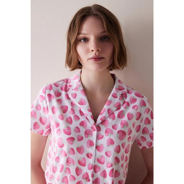 Ensemble Pyjama Court pour femmes à Motif Fraise-Rose