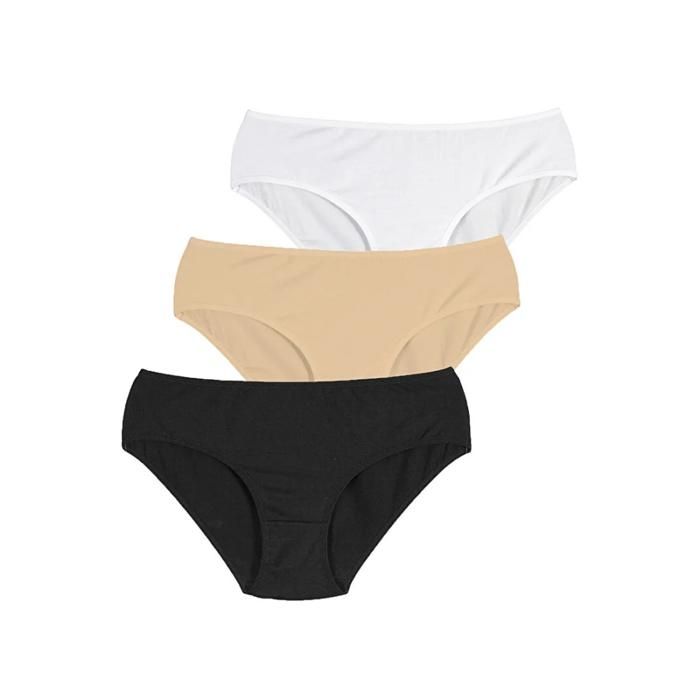 PENTI- Pack Culottes Basiques pour femme- 3 pièces- Noir & Blanc & Couleur de peau