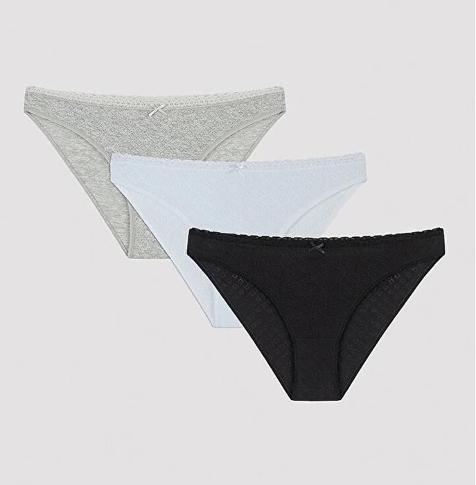 PENTI- Lot de 3 slips basiques Soft Poinel- Noir & Blanc & Gris